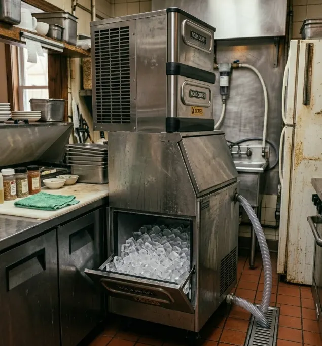 Kold Draft ice machine dispensing ice for rental customers in Hoboken