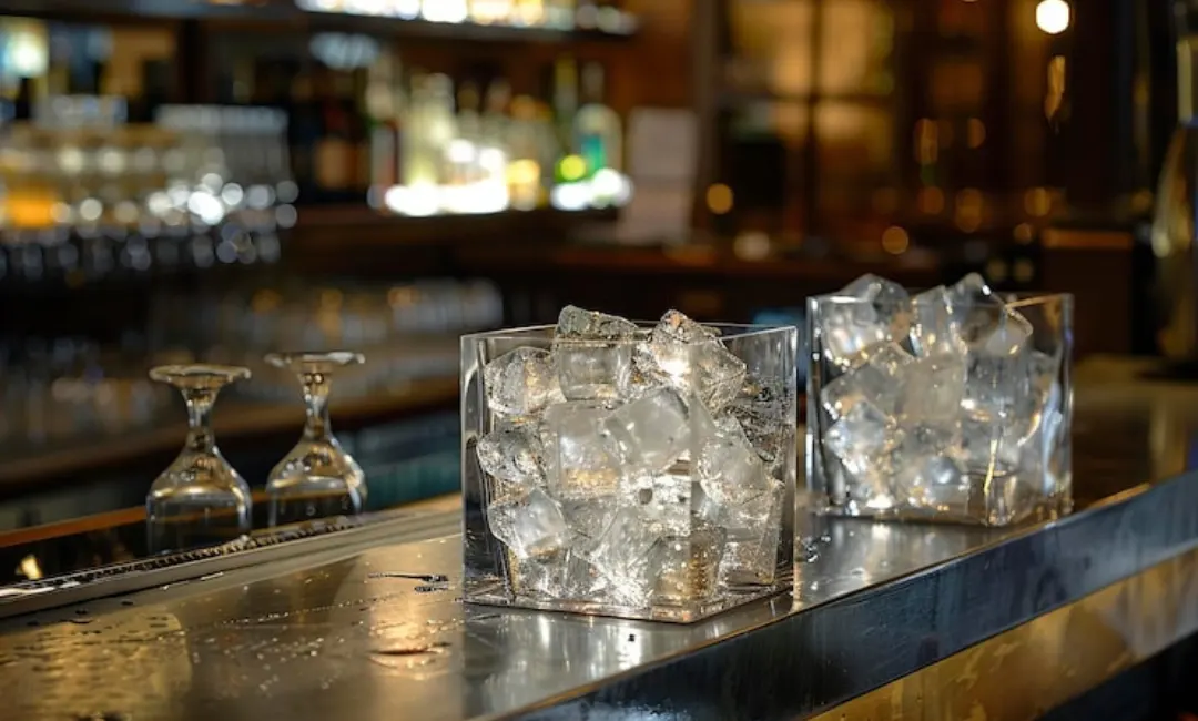 Bar operator comparing cocktail ice options