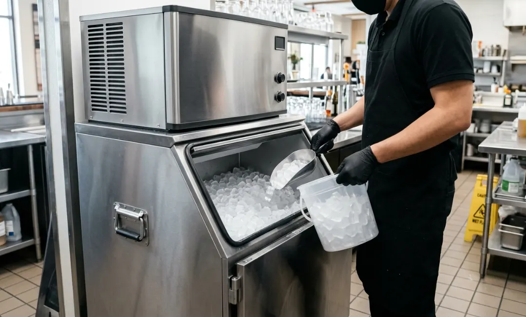 Commercial nugget ice bin
