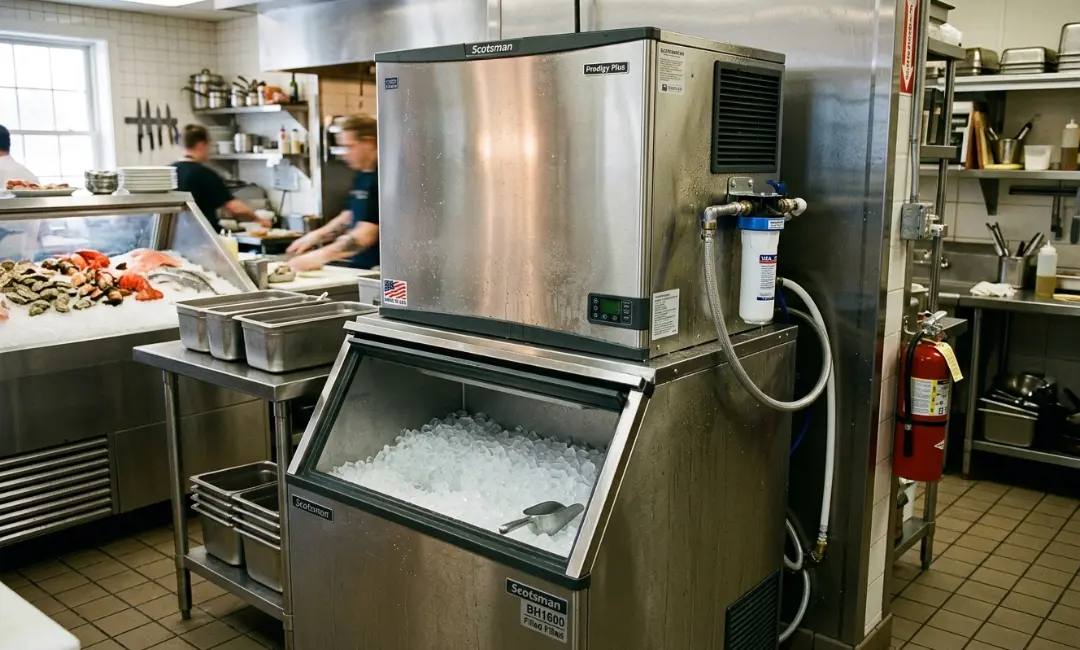 Commercial ice machine in a professional kitchen